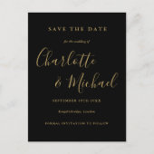 Black and Gold Script Weddenschap Save the Date Ca Briefkaart (Voorkant)