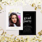 Black and Gold Serif Photo Graduparty Folie Uitnodiging