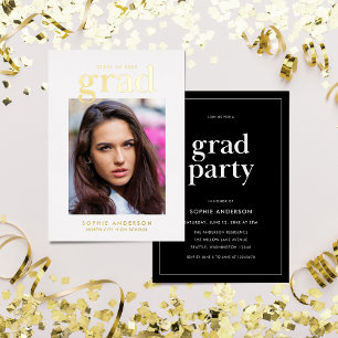 Black and Gold Serif Photo Graduparty Folie Uitnodiging