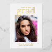 Black and Gold Serif Photo Graduparty Folie Uitnodiging (Voorkant)