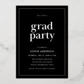 Black and Gold Serif Photo Graduparty Folie Uitnodiging (Achterkant)