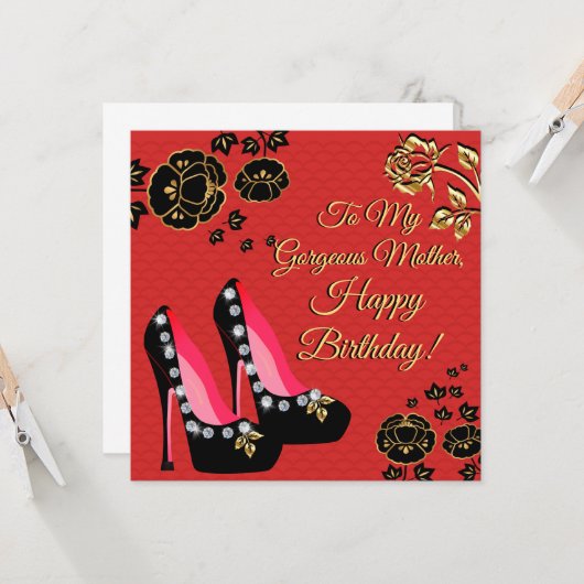 Black and Gold Shoes Red Moeder Birthday Card Kaart (Voorkant / Achterkant in situ)
