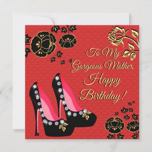 Black and Gold Shoes Red Moeder Birthday Card Kaart (Voorkant)