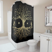 Black and Gold Silhouette Kokopelli Shower Curtain Douchegordijn (In situ)
