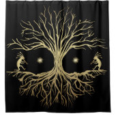 Black and Gold Silhouette Kokopelli Shower Curtain Douchegordijn (Voorkant)