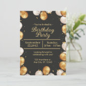 Black and Gold Simple Birthday Party card Kaart (Staand voorkant)