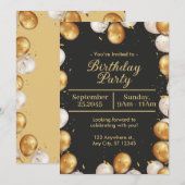 Black and Gold Simple Birthday Party card Kaart (Voorkant / Achterkant)