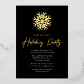 Black and Gold Simple Snowflake Holiday Party Folie Uitnodiging (Voorkant)