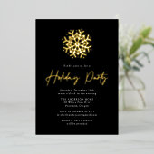 Black and Gold Simple Snowflake Holiday Party Folie Uitnodiging (Staand Voorkant)