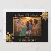  Black And Gold Snowflake Merry Christmas Photo Feestdagenkaart (Voorkant)
