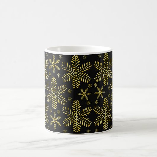Black and Gold Snowflakes Christmas Mug with Name Koffiemok (Center)