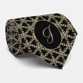 Black and Gold Snowflakes Pattern Monogramed Stropdas (Opgerold)