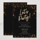 Black and Gold Sparkle Verjaardag Diner Uitnodigin Kaart (Voorkant / Achterkant)