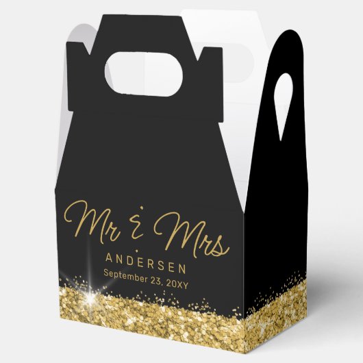 Black and Gold Specialized Mr & Mrs Wedding Bedankdoosjes (Geopend)