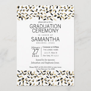 Black and Gold Speckles Afstuderen Ceremony Invite Kaart