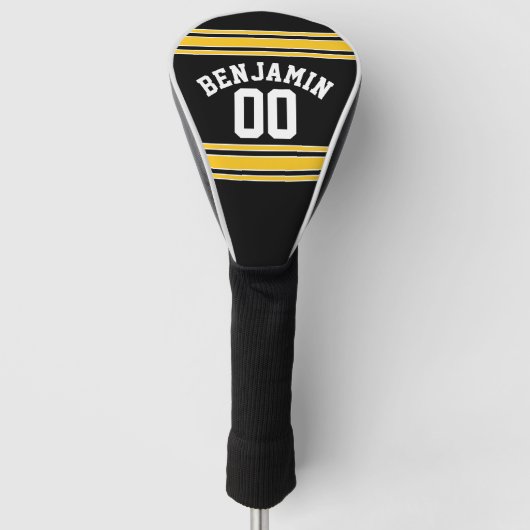 Black and Gold Sports Jersey Custom Name Number Golfheadcover (Voorkant)