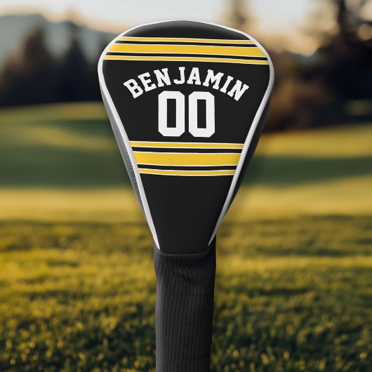Black and Gold Sports Jersey Custom Name Number Golfheadcover