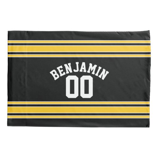 Black and Gold Sports Jersey Custom Name Number Kussensloop (Achterkant)