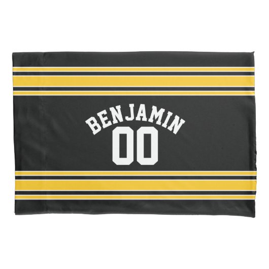 Black and Gold Sports Jersey Custom Name Number Kussensloop (Voorkant)