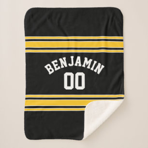 Black and Gold Sports Jersey Custom Name Number Sherpa Deken