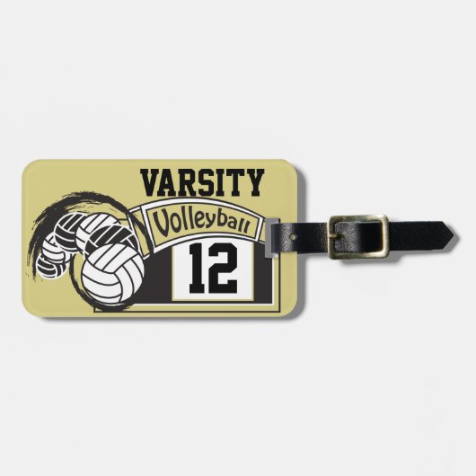 Black and Gold Sporty Volleyball 🏐 Bagagelabel (Voorkant horizontaal)