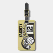 Black and Gold Sporty Volleyball 🏐 Bagagelabel (Voorkant verticaal)