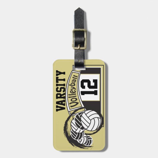 Black and Gold Sporty Volleyball 🏐 Bagagelabel (Voorkant verticaal)