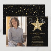 Black and Gold Stars Foto Pensioenfeest Kaart (Voorkant / Achterkant)