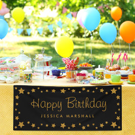 Black and Gold Stars Gelukkige Verjaardag Spandoek