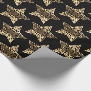 Black and Gold Stars Pattern Black Kerstchic Cadeaupapier
