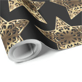Black and Gold Stars Pattern Black Kerstchic Cadeaupapier (Rol Hoek)