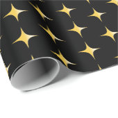 Black and Gold Stars Pattern Vakantie Cadeaupapier (Rol Hoek)
