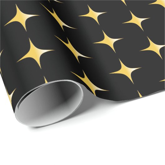 Black and Gold Stars Pattern Vakantie Cadeaupapier (Rol Hoek)