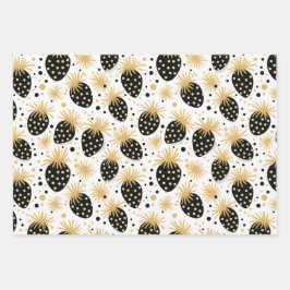 Black and Gold Strawberry Pattern Inpakpapier Vel