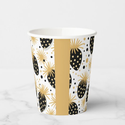 Black and Gold Strawberry Pattern Papieren Bekers (Links)