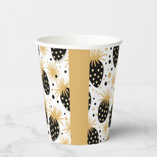 Black and Gold Strawberry Pattern Papieren Bekers (Rechts)