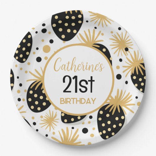 Black and Gold Strawberry Pattern Papieren Bordje (Voorkant)