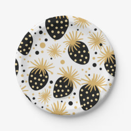 Black and Gold Strawberry Pattern Papieren Bordje