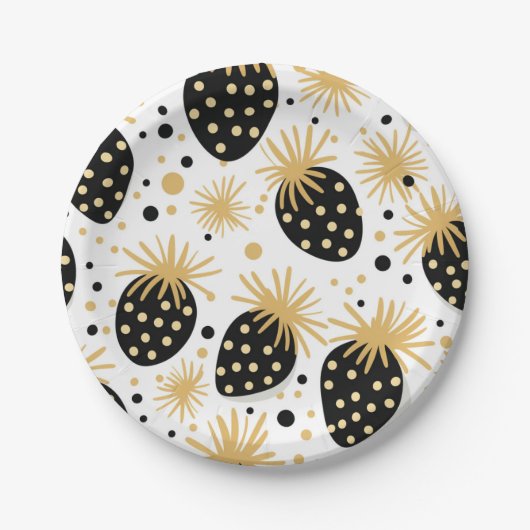 Black and Gold Strawberry Pattern Papieren Bordje (Voorkant)