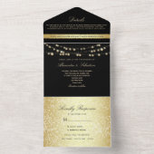 Black and Gold String Lights Wedding All In One Uitnodiging (Binnen)
