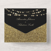 Black and Gold String Lights Wedding All In One Uitnodiging (Achterkant)