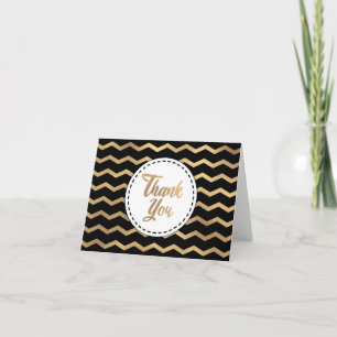 Black and Gold Stripe Chevron Hartelijk dank Bedankkaart