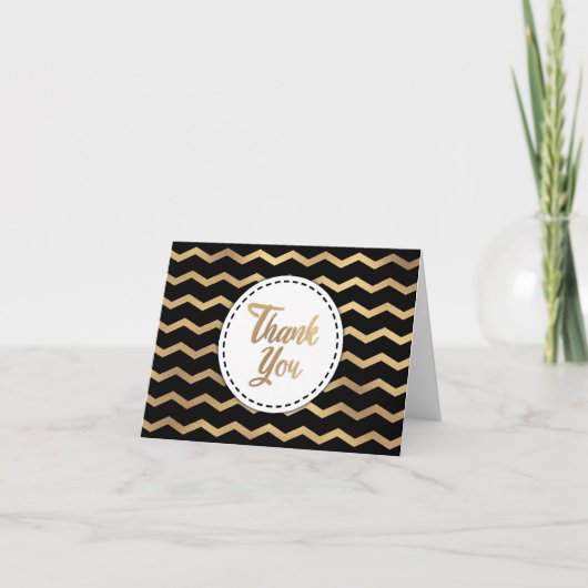 Black and Gold Stripe Chevron Hartelijk dank Bedankkaart (Voorkant)