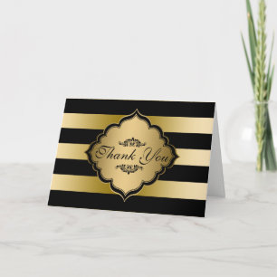 Black and Gold Stripes Black Swirls - Hartelijk da Bedankkaart
