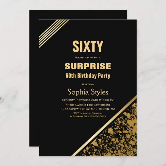 Black and Gold Surprise 60e verjaardag Kaart (Voorkant / Achterkant)