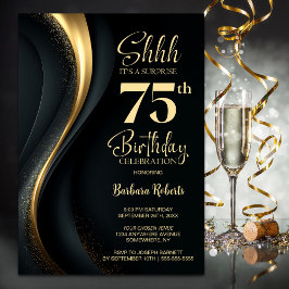 Black and Gold Surprise 75th Birthday Party Kaart