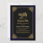Black and Gold Surprise 80th Birthday Party Kaart (Voorkant)