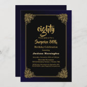 Black and Gold Surprise 80th Birthday Party Kaart (Voorkant / Achterkant)