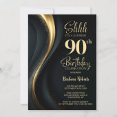 Black and Gold Surprise 90th Birthday Party Kaart (Voorkant)