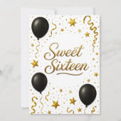 Black and Gold Sweet 16 Birthday Party Kaart (Achterkant)